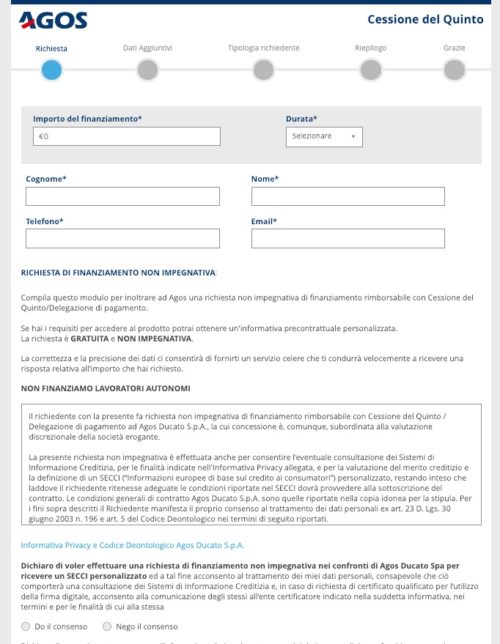 form online per richiesto prestito agos