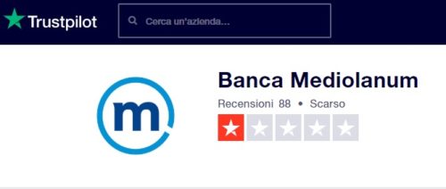 valutazione servizi e prodotti banca mediolanum su trustpilot luglio 2019