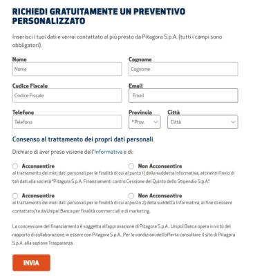 form richiesta preventivo online banca unipol