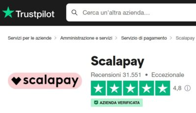 screenshot valutazione scalapay su trustpilot.it