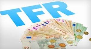 mucchio di euro in banconota e monete con la scritta Tfr