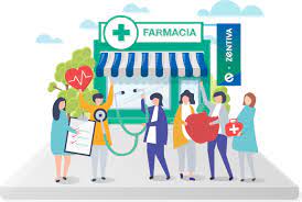 disegno di farmacia con clienti