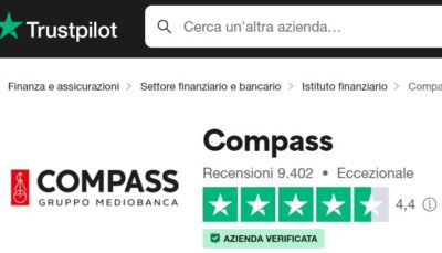 screenshot valutazione compass su trustpilot.it